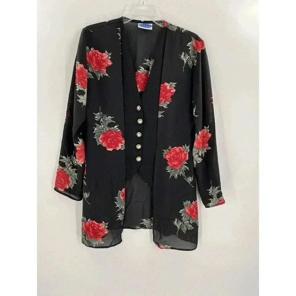 Vintage 90's MICHAELA Blouse w Cardigan Cottage Bohemian Floral Size Large EUC